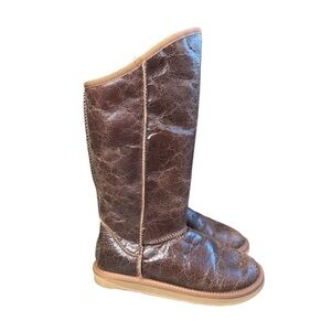 Australia Luxe Collective 5 Distressed Leather COSY SHEEPSKIN BOOTS Brown